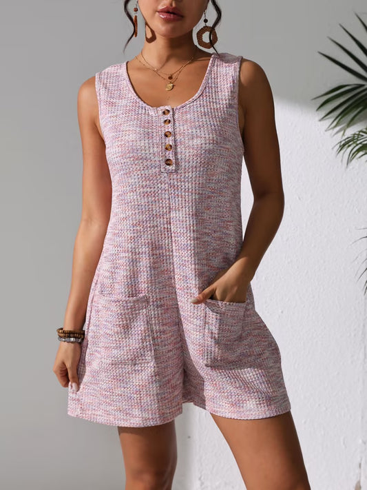Button Front Pocket Romper | Casual Knit One-Piece Outfit