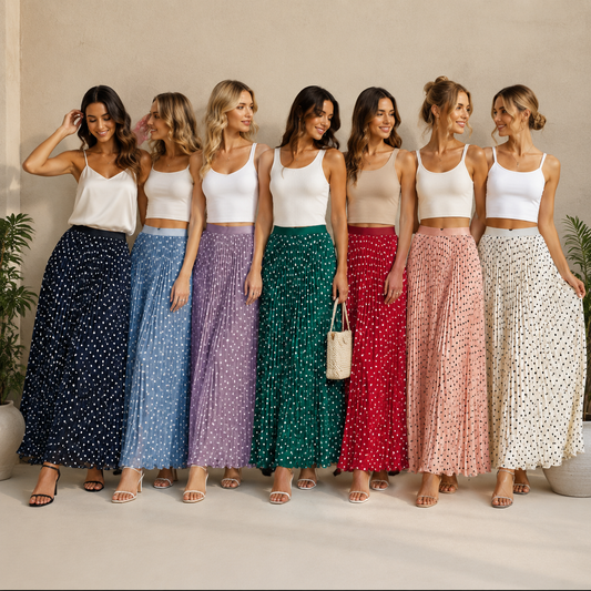 Korean Polka Dot High-Waist Pleated Skirt | Elegant Slimming Polyester Skirt