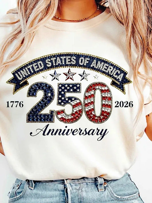 3D printing America Flag 250th Anniversary Vintage Crew Neck Short Sleeve T-Shirt