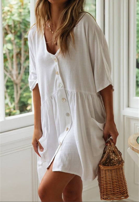 Women Button Loose Beach Cover-Up