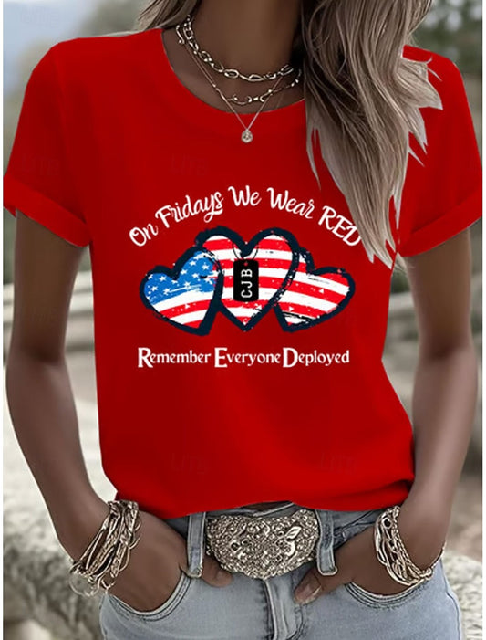 Casual Cotton Crew Neck Independence Day T-Shirt
