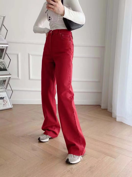 High-Waist Casual Denim Pants