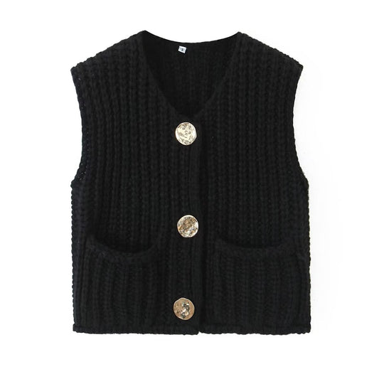 Chunky Knit Sweater Vest | Button Front Layering Essential