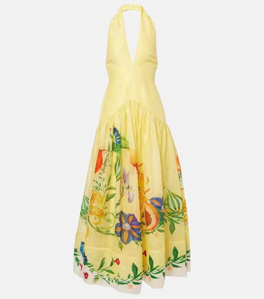 Printed Halter Backless Maxi Dress | Resort Vacation Wear