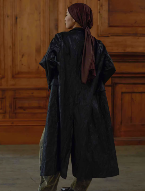 Artisan Textured Crinkled Genderless Long Trench Coat