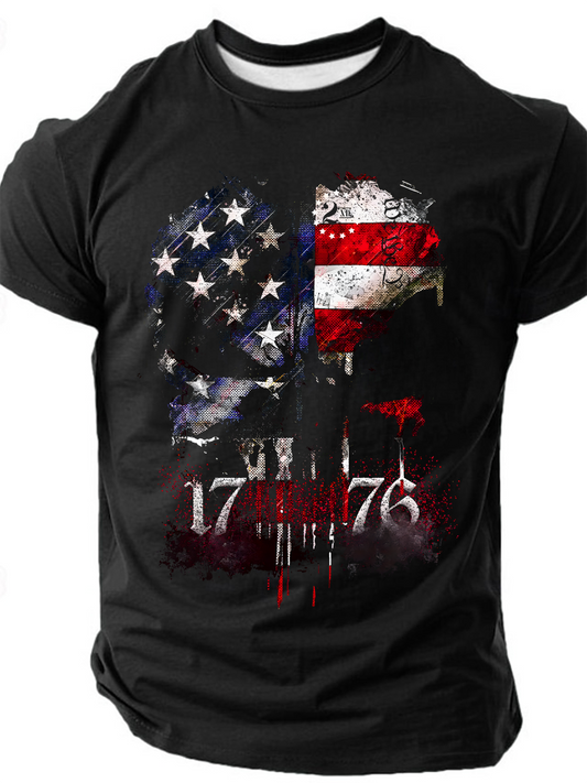 Skull, 1776 American Flag We The People Patriotism Cotton T-Shirt