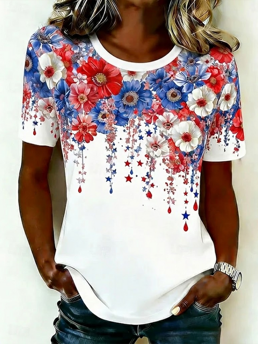 Women's Short Sleeve T-shirt Summer White Independence Day (Flag) Printing Jersey Crew Neck Daily Going Out Casual Top