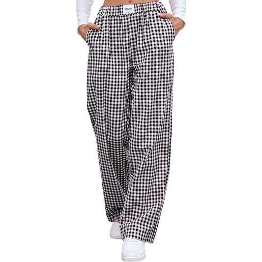 Cotton Plaid Loose Lounge Pants | Casual Long Pants for Everyday Wear