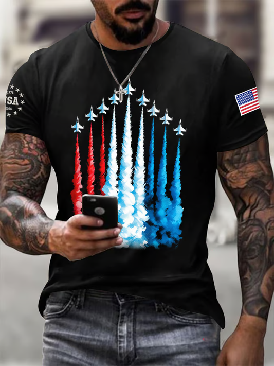 Men's America 250 – Red, White & Blue Sky Tribute Print Casual T-shirt