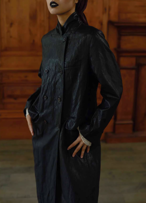 Artisan Textured Crinkled Genderless Long Trench Coat