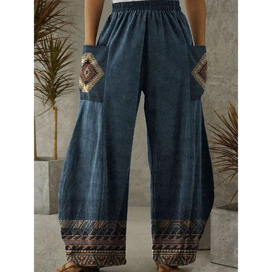 Tribal Print Boho Pants | Vintage Ethnic Casual Trousers