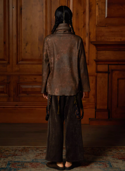 Autumn Nomadic New-Oriental Distressed Texture Scarf-Collar Short Jacket