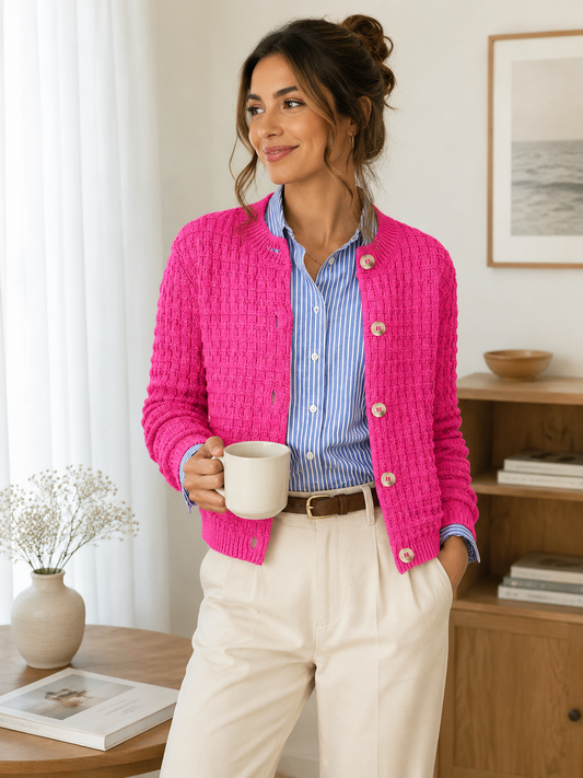Solid Round Neck Knit Cardigan Sweater | Casual Commuter Basic Layering Top