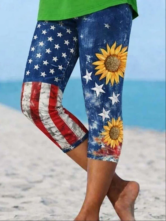 Women's USA 250th Anniversary Elastic Waist H-Line Legging Daily Going Out Pants Blue Casual Printing America Flag Summer Pants
