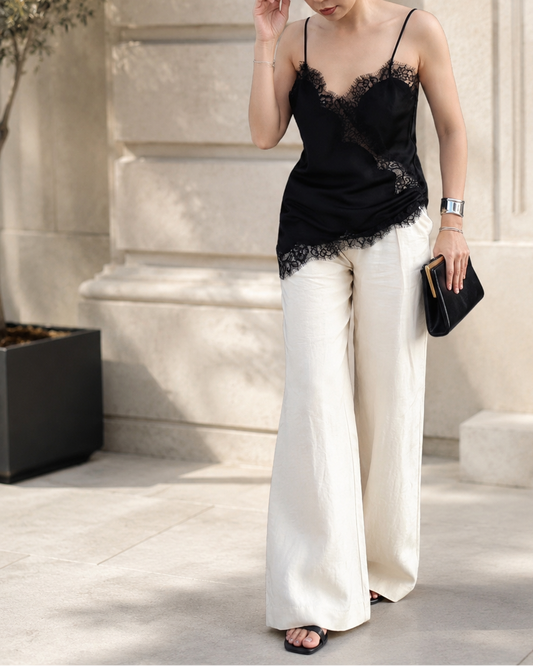 Asymmetrical Lace Patchwork Cami Top | Embroidered Backless Shoulder Strap Top