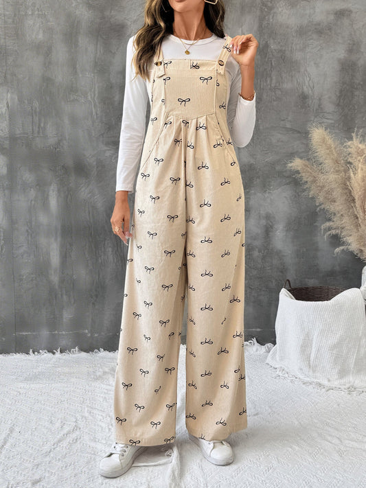 Bow Detail Corduroy Spaghetti Strap Jumpsuit