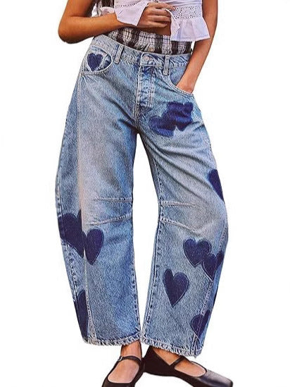 Relaxed Mid-Rise Straight-Leg Printed Jeans