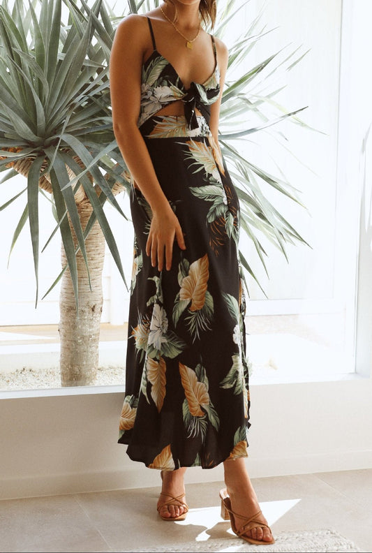 Boho Print Split Strap Maxi Dress