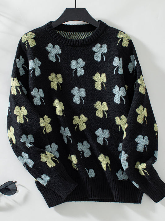 Clover Jacquard Loose Knit Sweater