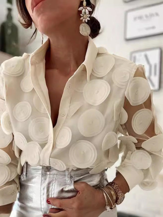 Sheer Mesh Embroidered Long Sleeve Blouse