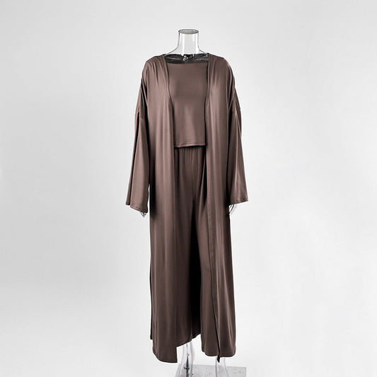 Knit Three-Piece Pajama Set with Top and Pants