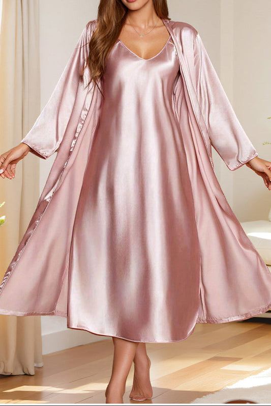 Women's Satin Sleepwear Robe Set Loose Nightgown Loungewear