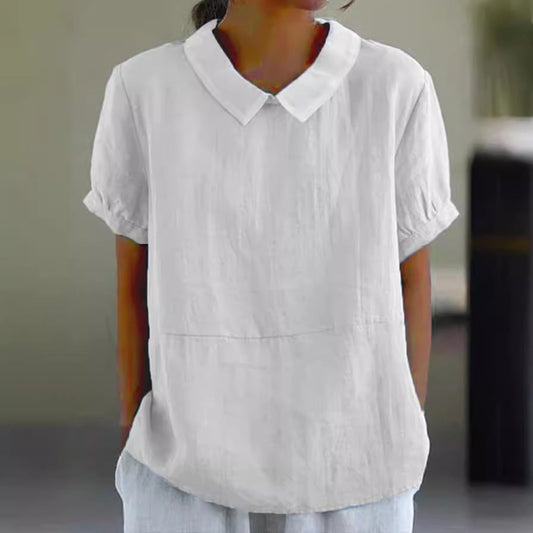 Relaxed Fit Collared Short Sleeve Cotton Shirt
