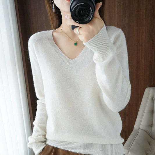 V Neck Lightweight Knit Slim Fit Pullover Sweater