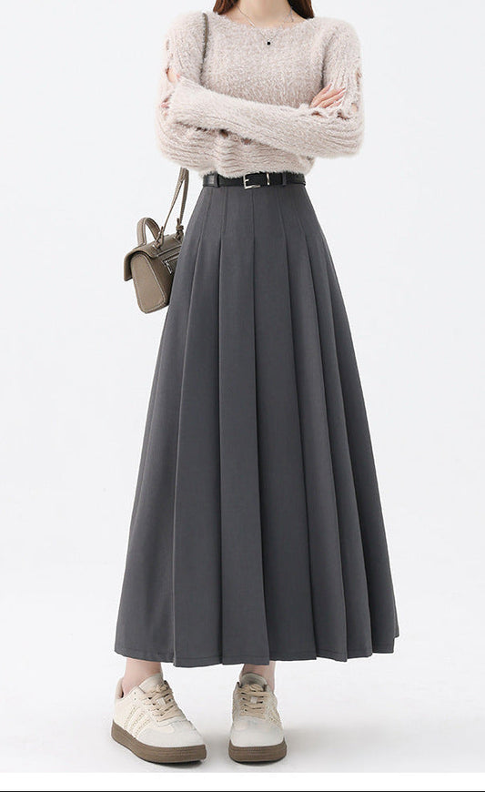 Women's High Waist Pleated Midi Skirt