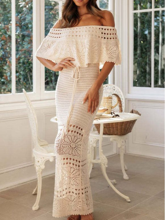 Hollow Out Tie Front Shawl Style Maxi Dress
