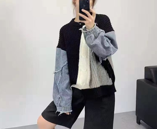 Relaxed Fit Colorblock Knit Pullover Sweater