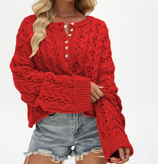 Women Solid Button Knit Sweater