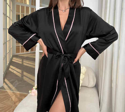 Women V Neck Imitation Silk Home Robe