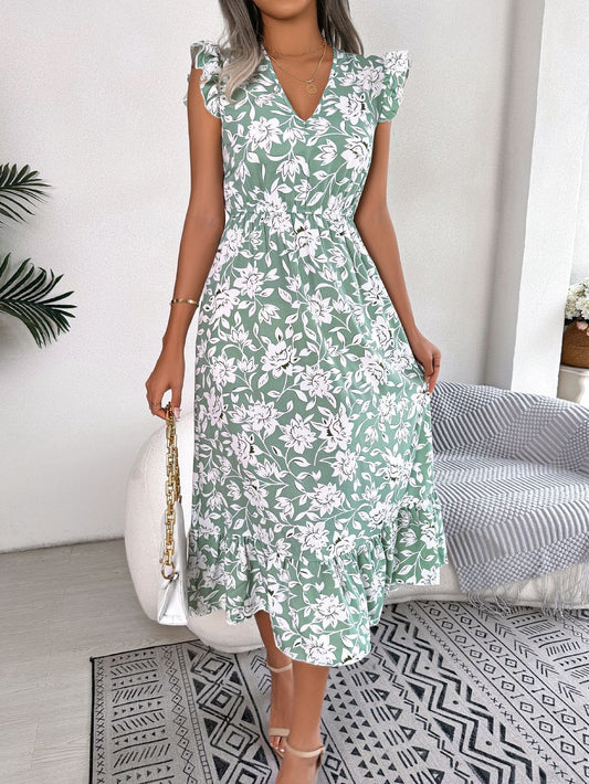 Floral Ruffle Trim Maxi Dress | Resort Vacation A-Line Dress