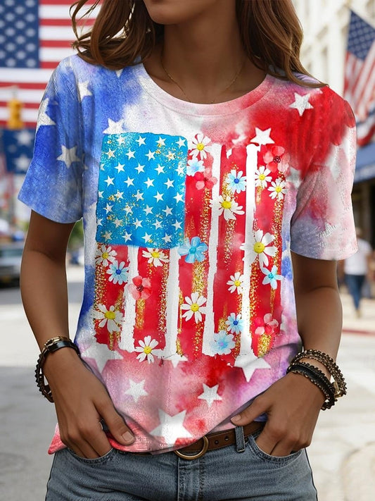 Crew Neck Casual Loose Gradient Pattern T-Shirt