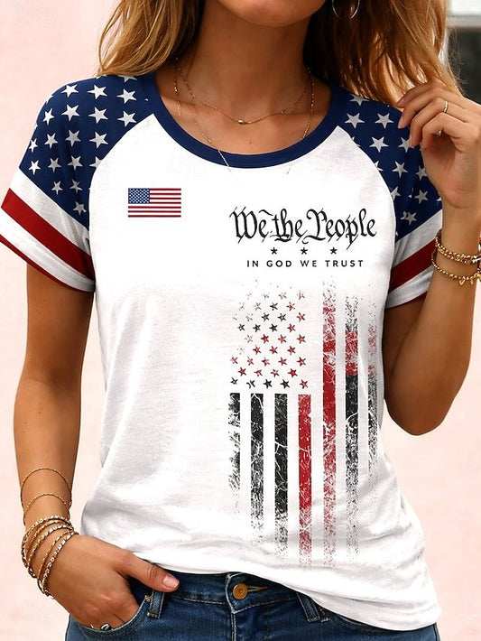Women's 'We the people' American flag print short-sleeved T-shirt