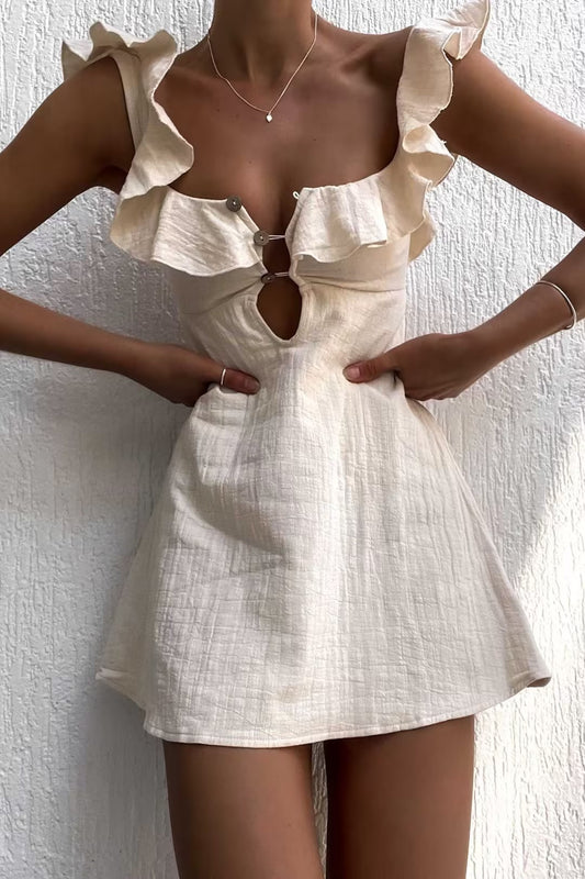 Solid Color Ruffle Slip Mini Dress | V-Neck Summer Dress