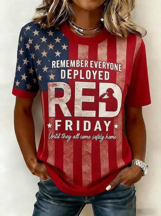 Women's Short Sleeve T-shirt Summer Red Independence Day (Flag) Printing Jersey Crew Neck Daily Going Out Casual Top
