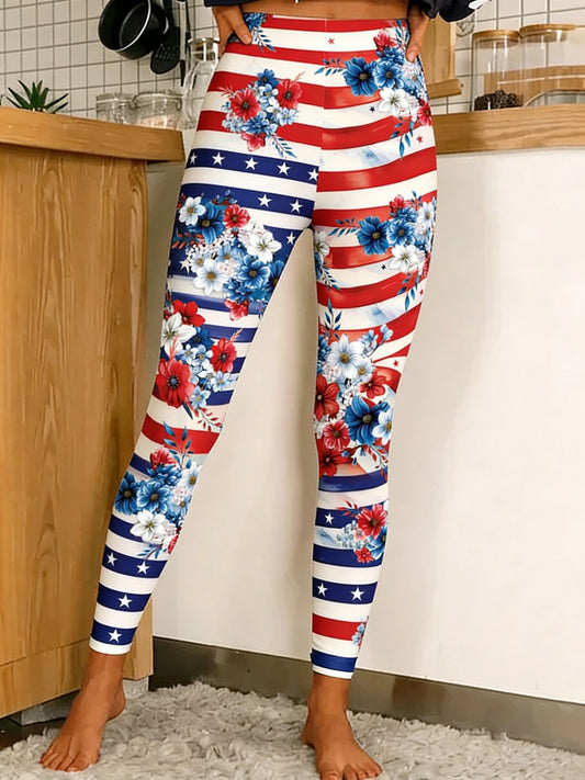 3D printing America Flag Floral Vintage Tight Independence Day 250th Anniversary Casual Leggings
