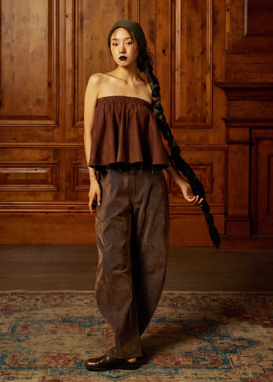 Hand-Beaded Mud-Dyed Stretch Bandeau Crop Top