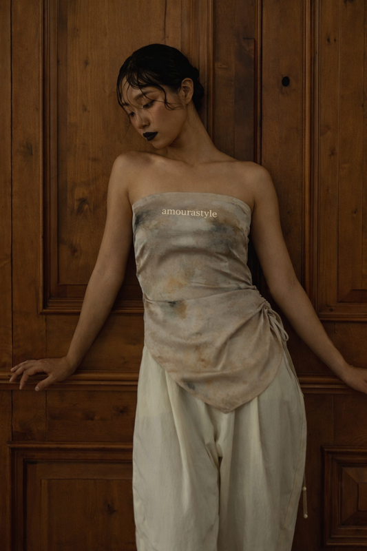 Hand Herbal-Dyed Draped Silk Satin Bandeau Top