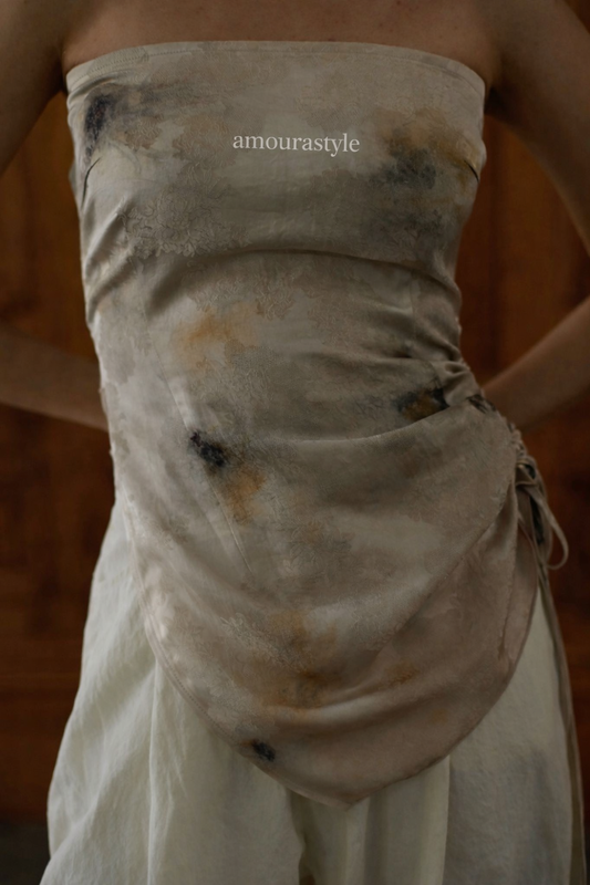 Hand Herbal-Dyed Draped Silk Satin Bandeau Top