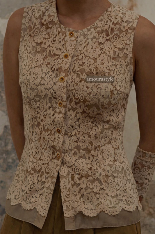 Hand Herbal-Dyed Layered Vintage Lace Vest