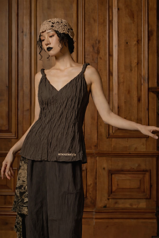 Metallic Textured Sculptural Pleated Camisole