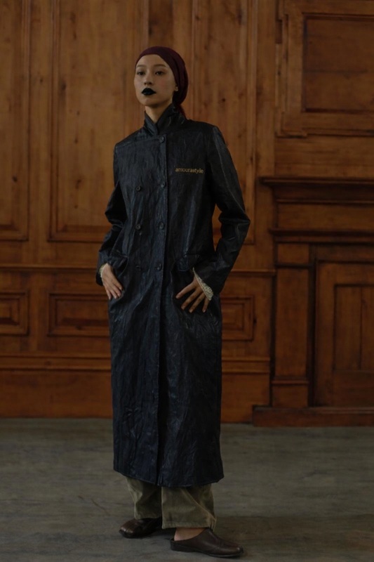 Artisan Textured Crinkled Genderless Long Trench Coat