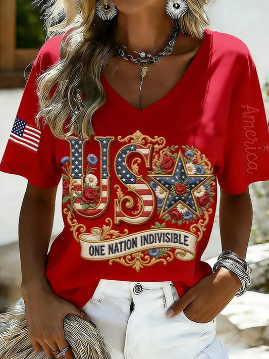 Women's 250th Anniversary Of The Founding Of the United States Lettern Printed Cotton Vintage Short Sleeve V Neck 3D Printing Aemerica Flag Daily Going Out Casual T-Shirt  Independence Day