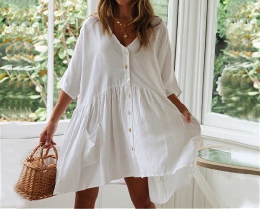 Women Button Loose Beach Cover-Up