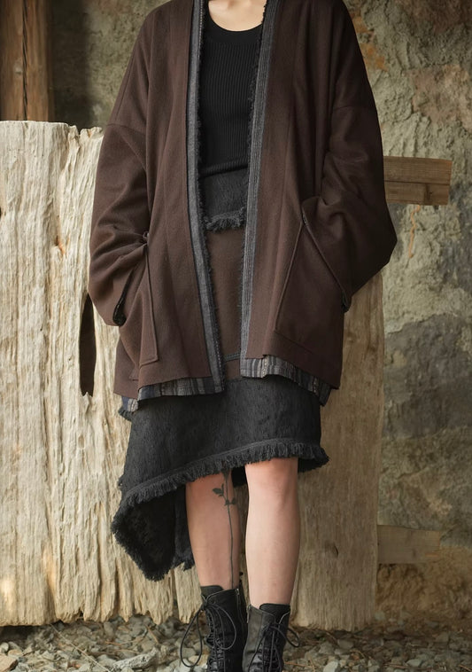 Nomadic Wool Short Fringe Skirt in Black & Brown