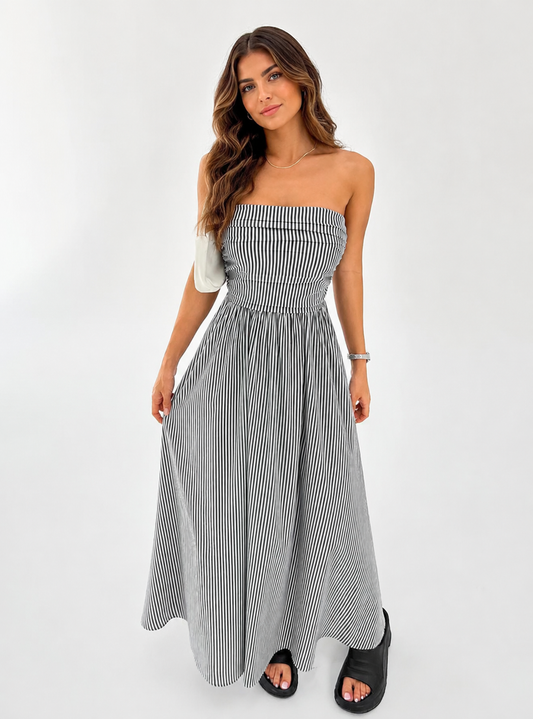 Coastal Stripe Strapless Smocked Maxi Dress