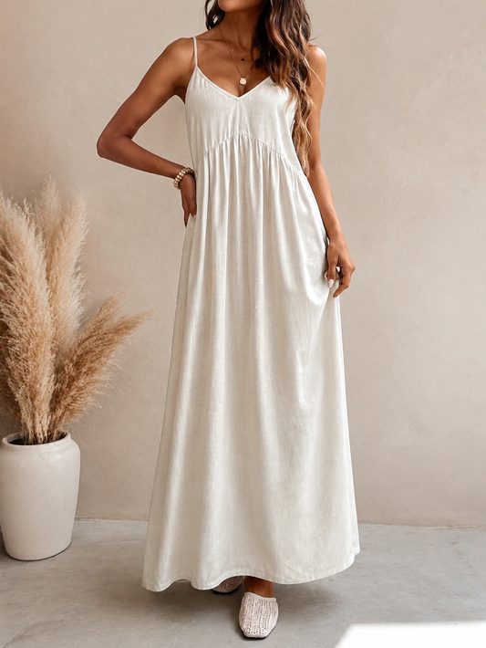 Solid Linen Loose Strap Dress | Casual Pullover Vacation Dress